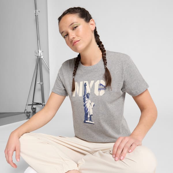 NYC Flagship Big Liberty Women's Tee, Medium Gray Heather, extralarge