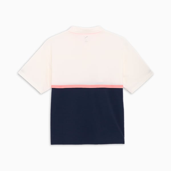 ウィメンズ ゴルフ FOG パネル カラー リラックス 半袖 ポロシャツ, Warm White-Deep Navy, extralarge-JPN