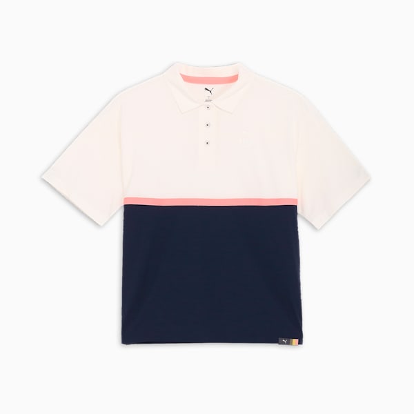 ウィメンズ ゴルフ FOG パネル カラー リラックス 半袖 ポロシャツ, Warm White-Deep Navy, extralarge-JPN