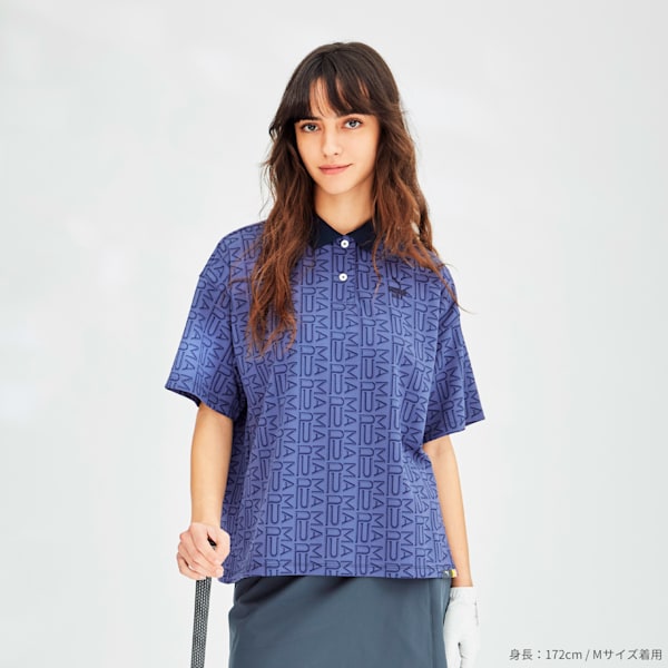 ウィメンズ ゴルフ FOG ジャガード AOP 半袖 ポロシャツ, Deep Navy, extralarge-JPN