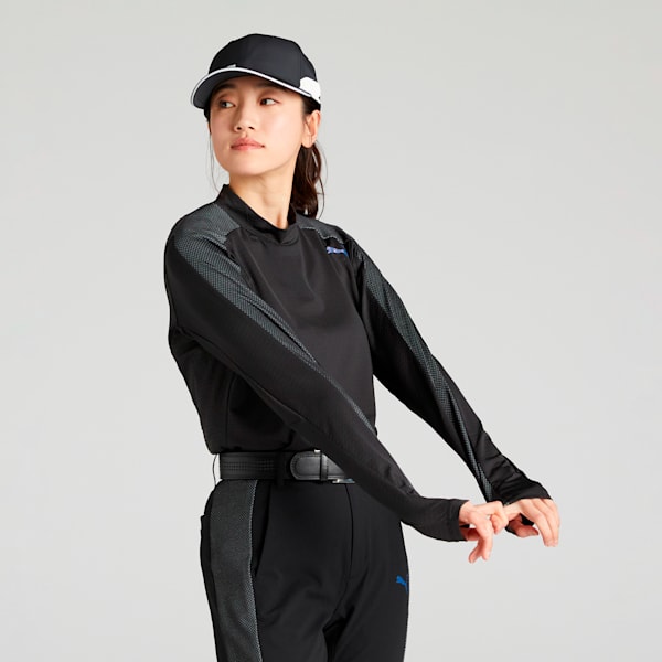 ウィメンズ ゴルフ PF テック ライン 3D モックネック 長袖 シャツ, PUMA Black, extralarge-JPN