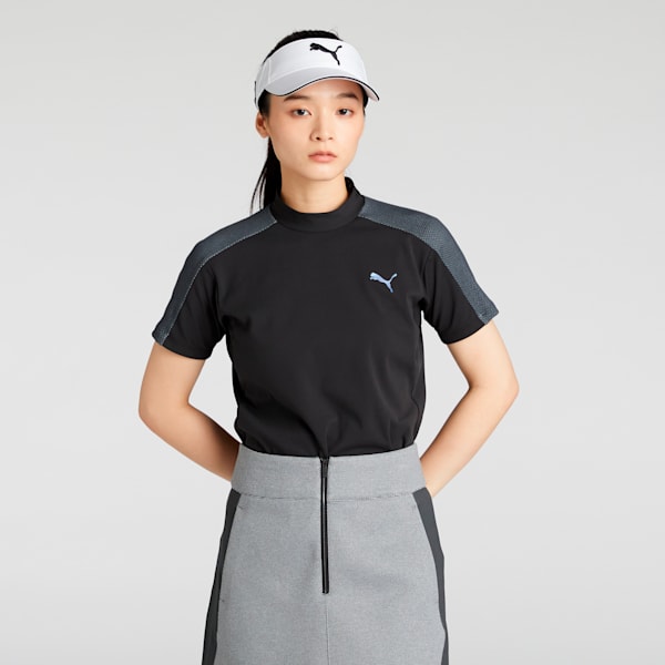 ウィメンズ ゴルフ PF テック ライン 3D モックネック 半袖 シャツ, PUMA Black, extralarge-JPN