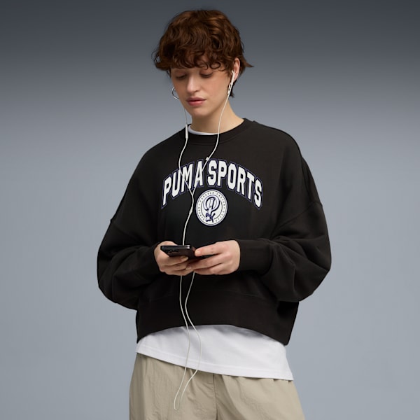 Sports Legacy II Women’s Oversized Crew Sweatshirt, PUMA Black, extralarge-IND