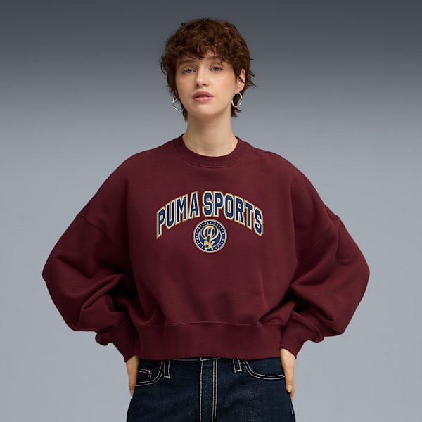 Sports Legacy II Women’s Oversized Crew Sweatshirt, Ruby Shimmer, extralarge-IND