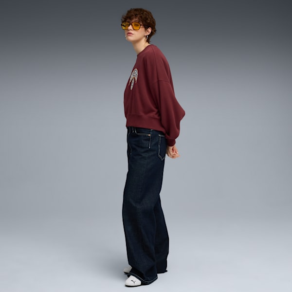 Sports Legacy II Women’s Oversized Crew Sweatshirt, Ruby Shimmer, extralarge-IND