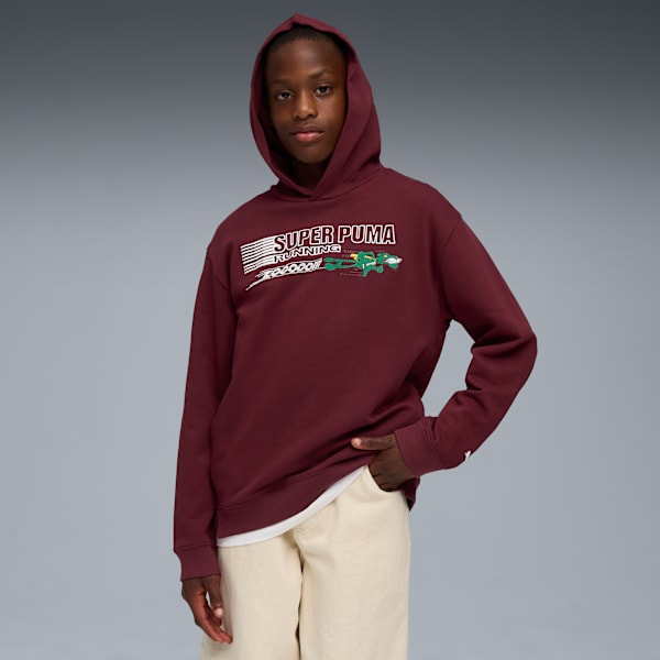 SUPER PUMA Kids' Relaxed Fit Graphic Hoodie, Ruby Shimmer, extralarge-IND
