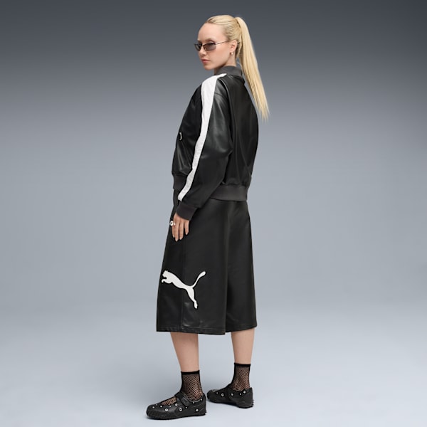 Chamarra bomber de cuero sintético T7 para mujer, PUMA Black, extralarge