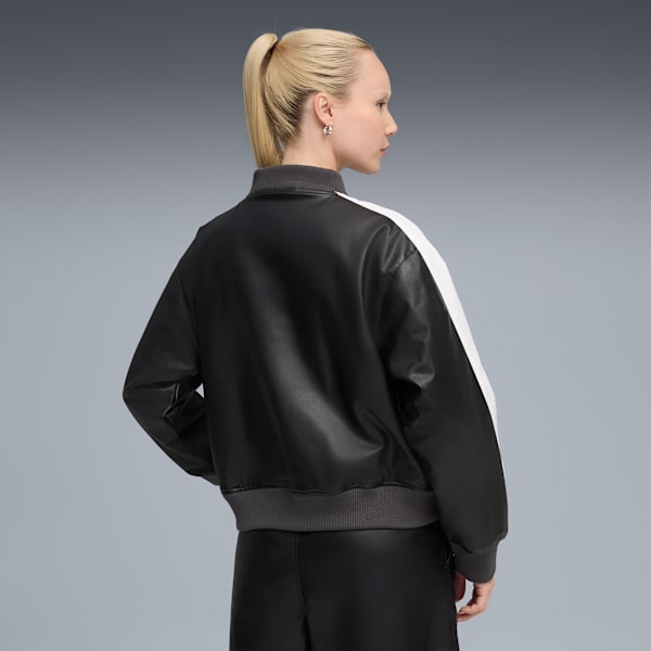Chamarra bomber de cuero sintético T7 para mujer, PUMA Black, extralarge