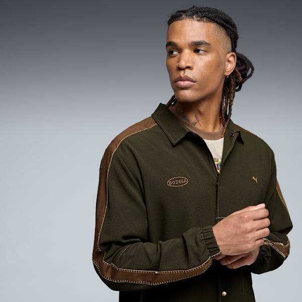 PUMA x BODEGA T7 Men's Coach's Jacket, Dark Olive, extralarge