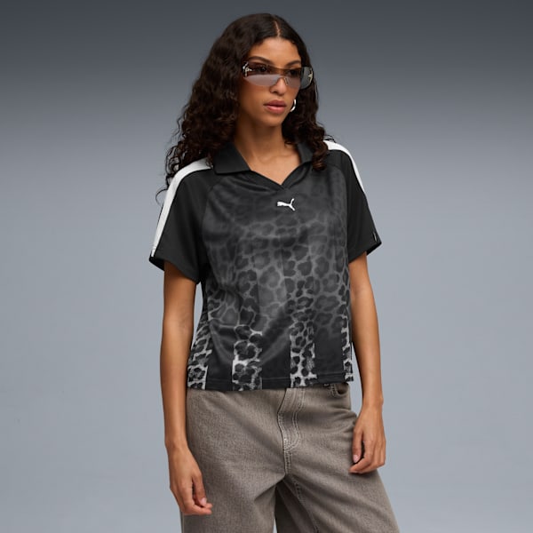 LEO LUXE Football Jersey Women, PUMA Black-AOP, extralarge