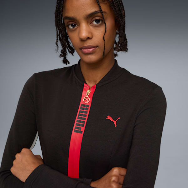 Chamarra corta T7 Slim para mujer, PUMA Black-PUMA White, extralarge