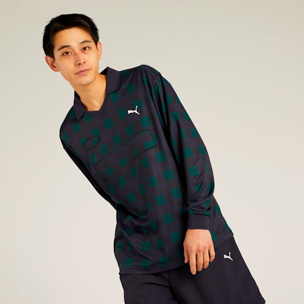 メンズ ワードローブ ESS＋ フットボール チェック 半袖 シャツ, New Navy, extralarge-JPN
