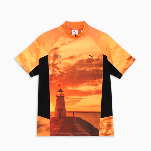 メンズ ゴルフ PUMA x FFTK AOP ジップアップ モックネック 半袖 シャツ, Rickie Orange, extralarge-JPN