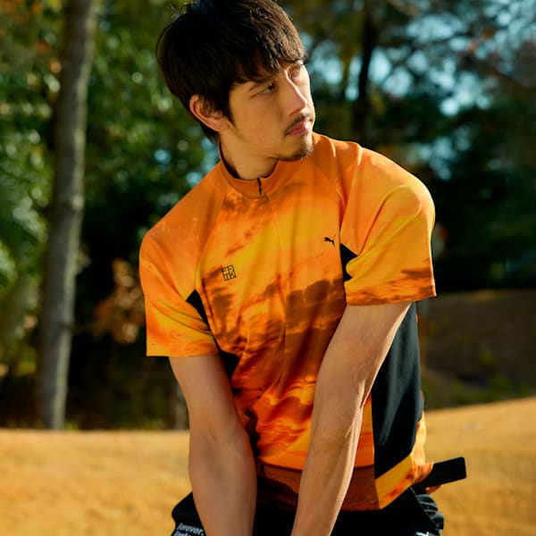メンズ ゴルフ PUMA x FFTK AOP ジップアップ モックネック 半袖 シャツ, Rickie Orange, extralarge-JPN