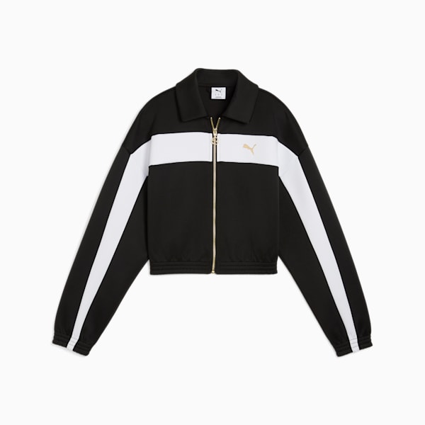 PUMA Women's Relaxed Crop Track Jacket, PUMA Black, extralarge