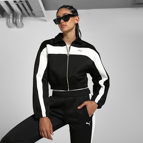 Women's Relaxed Fit Cropped Track Jacket, PUMA Black, extralarge-IND