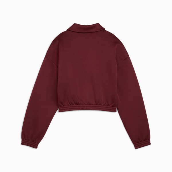 PUMA Women's Relaxed Crop Track Jacket, Ruby Shimmer, extralarge