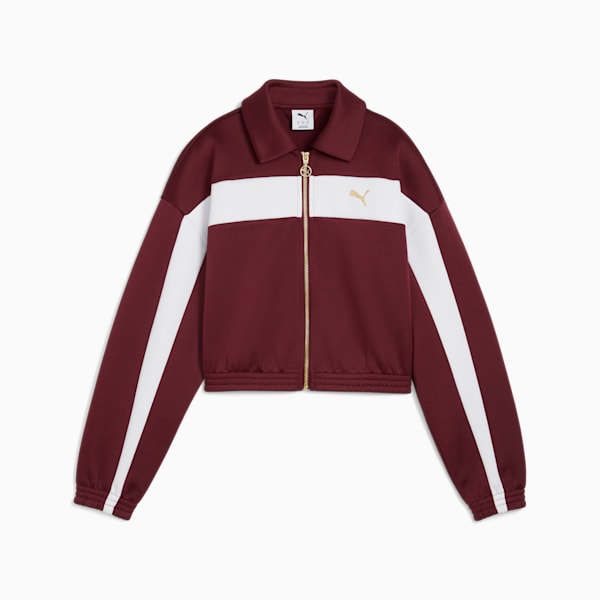 PUMA Women's Relaxed Crop Track Jacket, Ruby Shimmer, extralarge