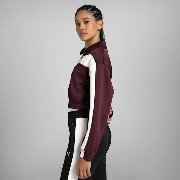 Women's Relaxed Fit Cropped Track Jacket, Ruby Shimmer, extralarge-IND