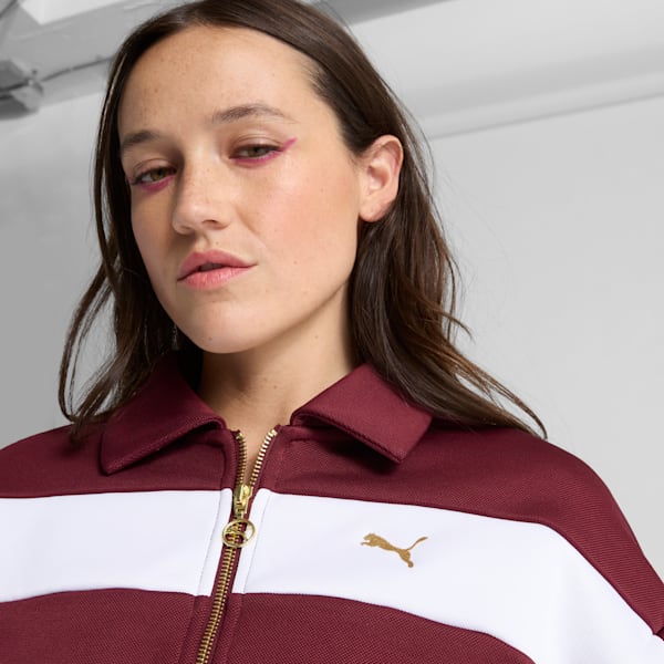 PUMA Women's Relaxed Crop Track Jacket, Ruby Shimmer, extralarge