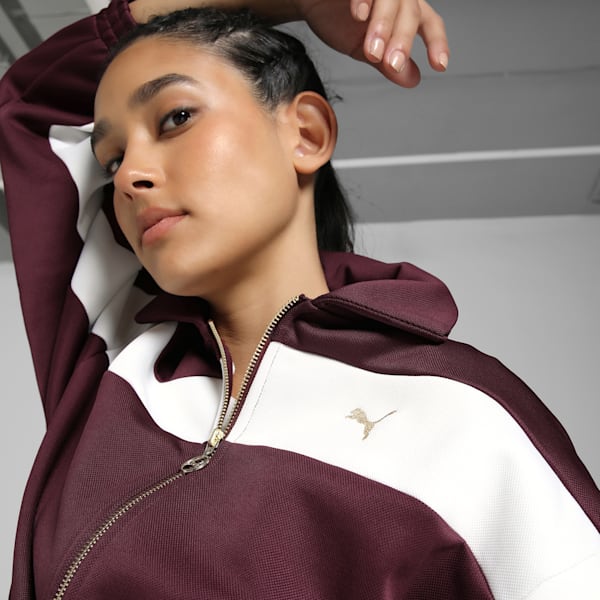 Women's Relaxed Fit Cropped Track Jacket, Ruby Shimmer, extralarge-IND