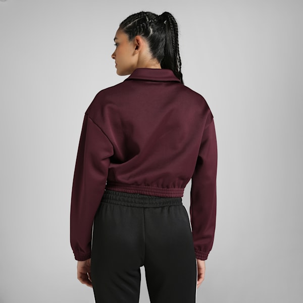 Women's Relaxed Fit Cropped Track Jacket, Ruby Shimmer, extralarge-IND
