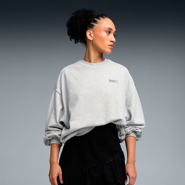 PUMA x ROSÉ Women's Oversized Crew Sweatshirt, Flat Light Gray Heather, extralarge-IND