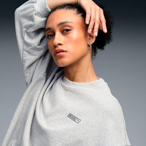 PUMA x ROSÉ Women's Oversized Crew Sweatshirt, Flat Light Gray Heather, extralarge-IND