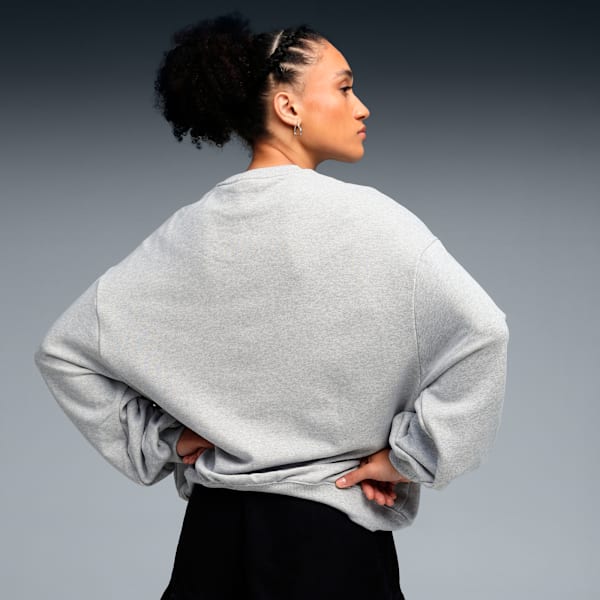 PUMA x ROSÉ Women's Oversized Crew Sweatshirt, Flat Light Gray Heather, extralarge-IND