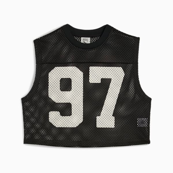 PUMA x ROSÉ Women's Relaxed Mesh Top, PUMA Black, extralarge