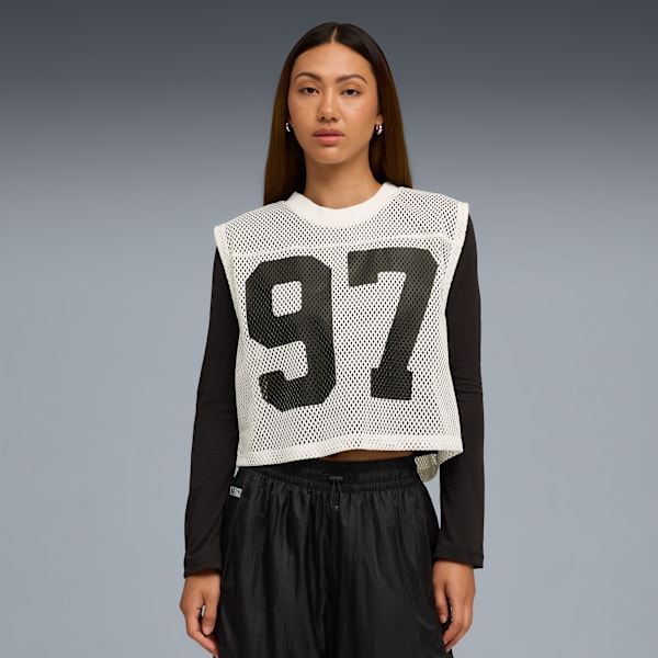 PUMA x ROSÉ Relaxed Mesh Top Women, Warm White, extralarge