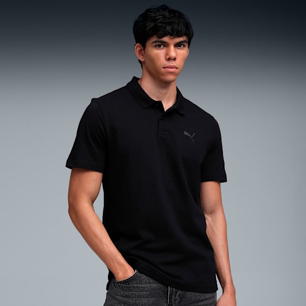 Premium Essentials Men's Jacquard Polo T-shirt, PUMA Black, extralarge-IND