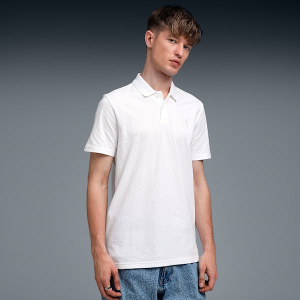 Premium Essentials Men's Slim Fit Jacquard Polo, PUMA White, extralarge-IND