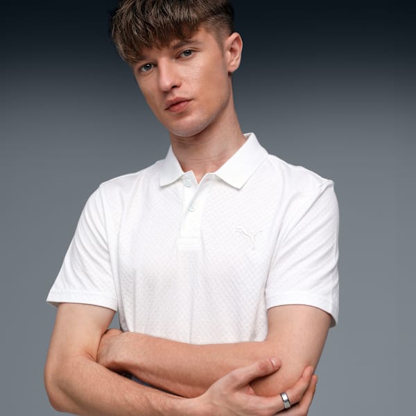 Premium Essentials Men's Slim Fit Jacquard Polo, PUMA White, extralarge-IND
