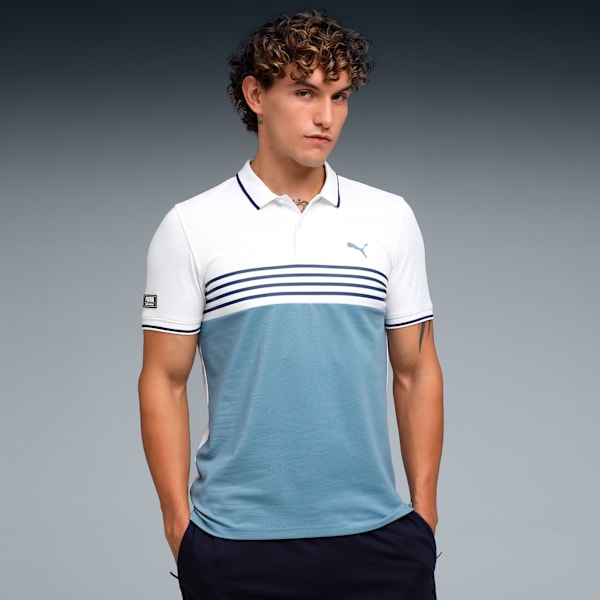 Wardrobe Essentials Men's Colorblock Polo, Cool Blue, extralarge-IND