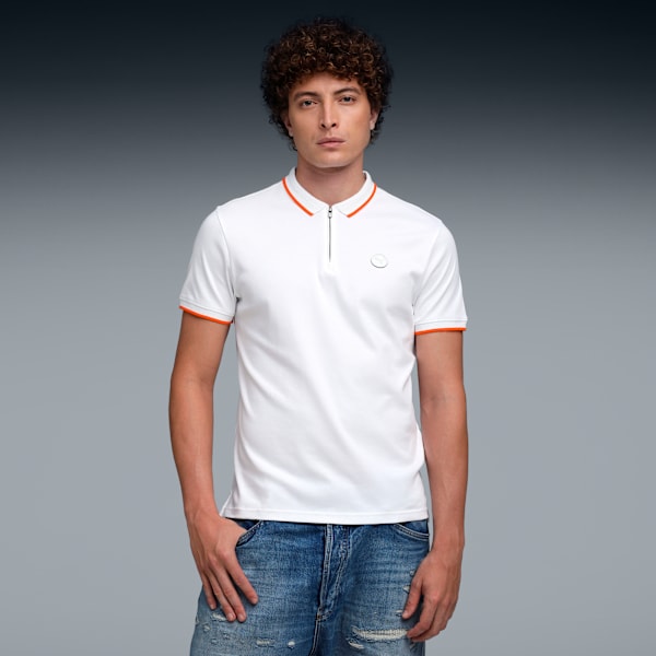 Premium Men's Slim Fit Zipper Placket Polo, PUMA White, extralarge-IND