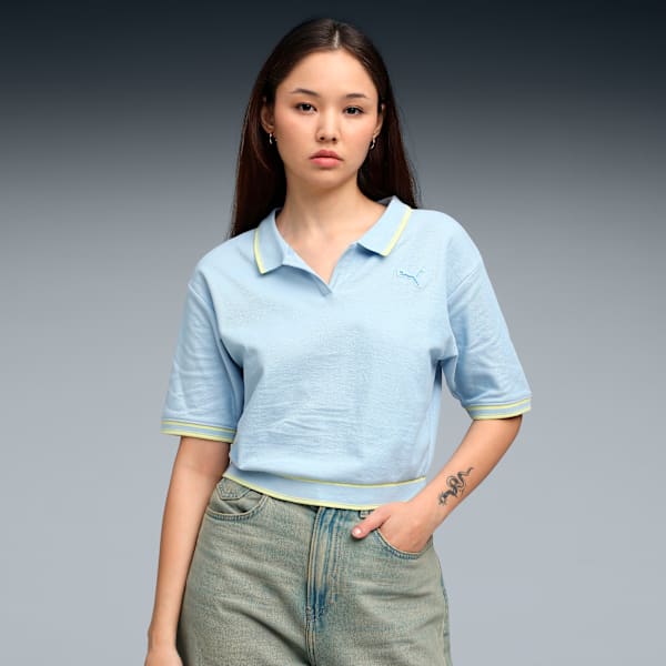 Wardrobe Essentials Women's Boxy Polo T-shirt, Haute Tropic, extralarge-IND