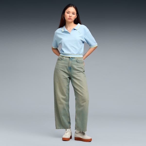 Wardrobe Essentials Women's Boxy Fit Crop Polo, Haute Tropic, extralarge-IND