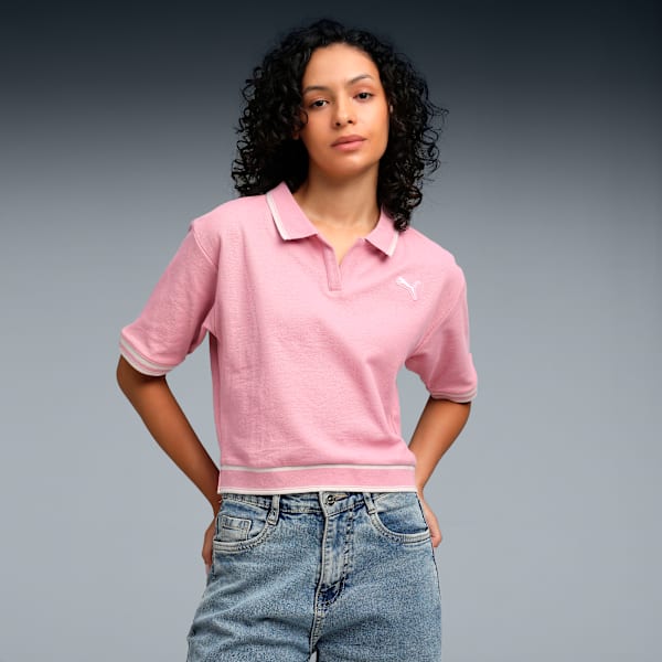 Wardrobe Essentials Women's Boxy Polo T-shirt, Poised Pink, extralarge-IND