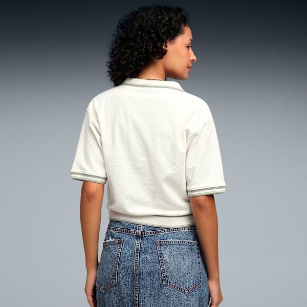 Wardrobe Essentials Women's Boxy Fit Crop Polo, Alpine Snow, extralarge-IND