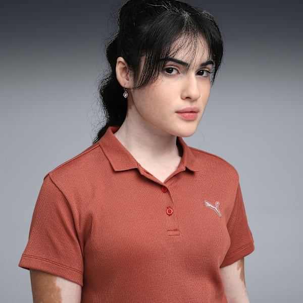 Premium Essentials Women's Rib Polo T-shirt, Exotic Red, extralarge-IND