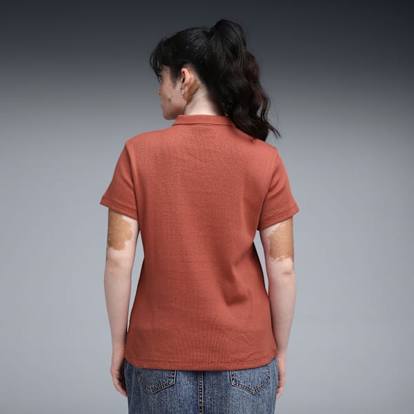 Premium Essentials Women's Rib Polo T-shirt, Exotic Red, extralarge-IND