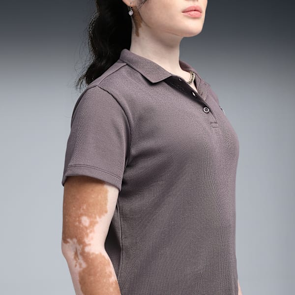 Premium Essentials Women's Rib Polo T-shirt, Raisin, extralarge-IND