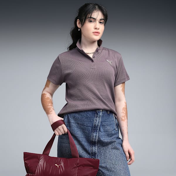 Premium Essentials Women's Rib Polo T-shirt, Raisin, extralarge-IND