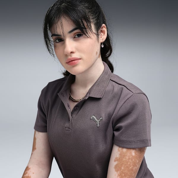 Premium Essentials Women's Rib Polo T-shirt, Raisin, extralarge-IND
