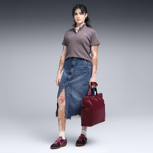 Premium Essentials Women's Rib Polo T-shirt, Raisin, extralarge-IND