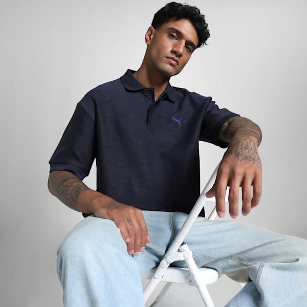 PREMIUM Relaxed Fit Jacquard Polo, New Navy, extralarge-IND