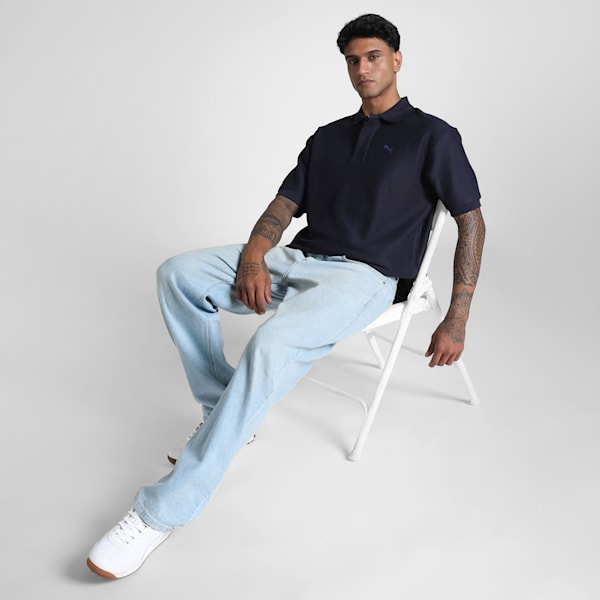 PREMIUM Relaxed Fit Jacquard Polo, New Navy, extralarge-IND