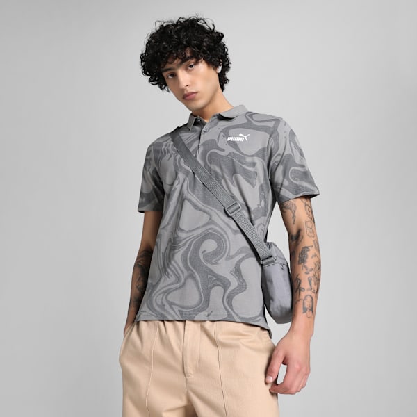 Premium Essentials Abstract Men's Regular Fit Polo, Stormy Slate, extralarge-IND