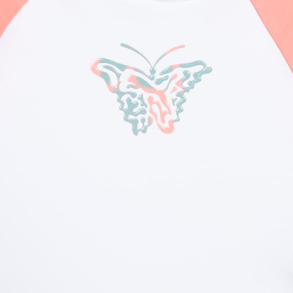 BUTTERFLY VIBE Youth Slim Fit Crop Tee, PUMA White-Pink Fruit, extralarge-IND
